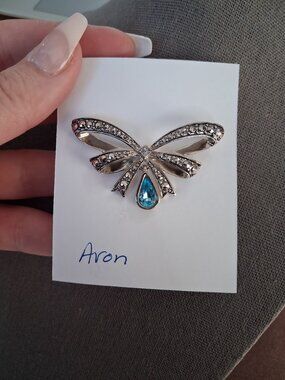 Light Blue stoned dangle bow brooch